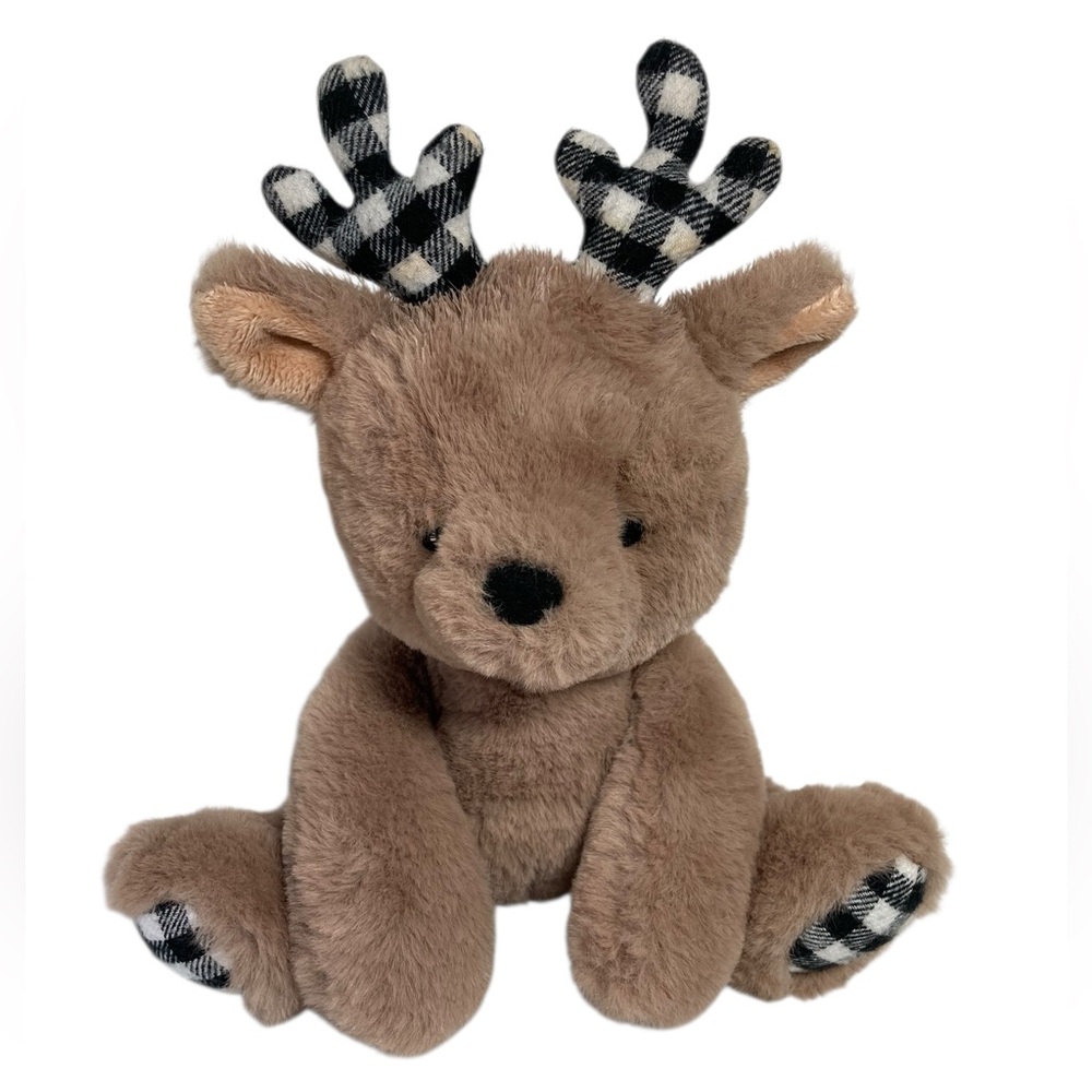 Aurora 2021 Teddy Bear Tan Beige 9” Plush Black White Plaid Antlers Feet